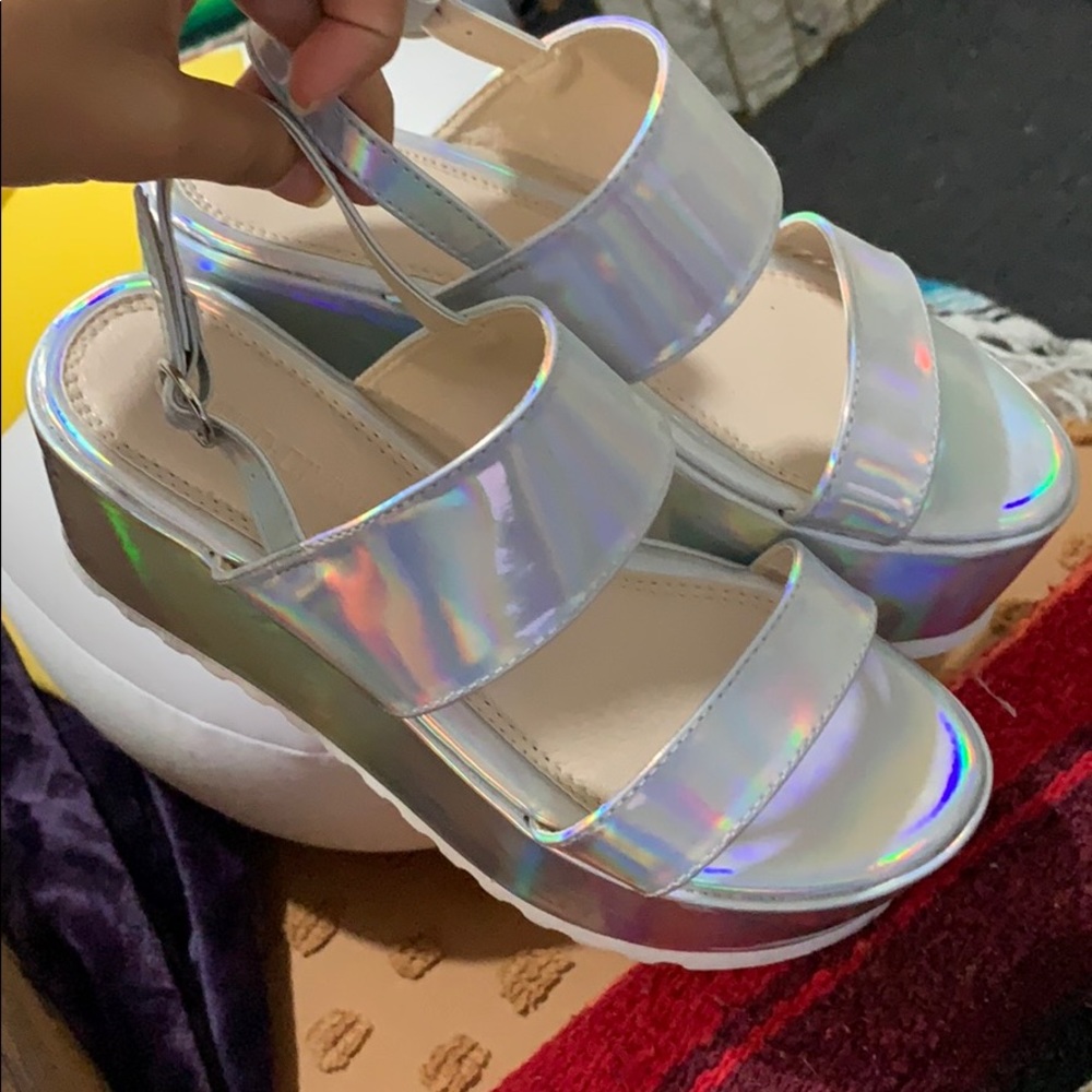 Holographic Platform Sandals